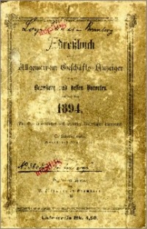 Adressbuch nebst allgemeinem Geschäfts-Anzeiger von Bromberg und dessen Vororten auf das Jahr 1894 : auf Grund amtlicher und privater Unterlagen
