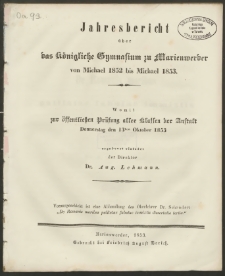 Jahresbericht über das Königliche Gymnasium zu Marienwerder von Michael 1852 bis Michael 1853