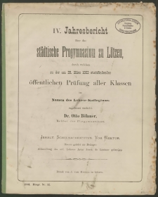 IV. Jahresbericht über das städtische Progymnasium zu Lötzen, durch welchen zu der am 20. März 1883 stattfindenden öffentlichen Prüfung aller Klassen