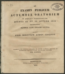 Ad Examen Publicum Actumque Oratorium in Gymnasio Mariaeinsulano diebus 14. et 15. Octobr. 1831