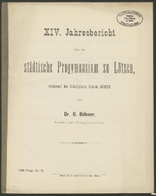 XIV. Jahresbericht über das städtische Progymnasium zu Lötzen, während des Schuljahres Ostern 1892/93