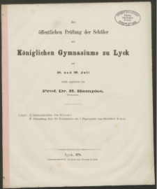 Zur öffentlichen Prüfung der Schüler des Königlichen Gymnasiums zu Lyck am 28. und 29. Juli