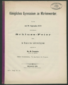 Königliches Gymnasium zu Marienwerder. Zu der am 26. September 1879