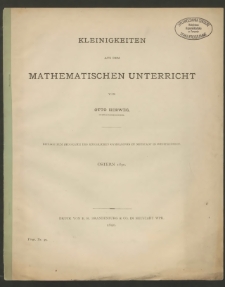 Kleinigkeiten aus dem mathematischen Unterricht. Teil. II. Konstruieren. (Erste Hälfte.)