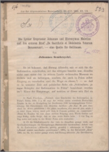 Die Lycker Erzpriester Johannes und Hieronymus Maletius und des erstener Brief "Die Sacrificiis et Idoloatria Veterum Borussorum", - eine Quelle für Ostlitauen