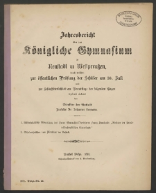 Jahresbericht über das Königliche Gymnasium zu Neustadt in Westpreußen, durch welchen zur öffentlichen Prüfung der Schuler am 30. Juli