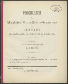 Programm des Königlichen Fürstin-Hedwig-Gymnasiums zu Neustettin für das Schuljahr von Ostern 1892 bis Ostern 1893
