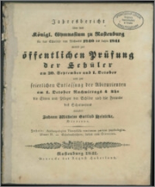 Jahresbericht über das Königl. Gymnasium zu Rastenburg für das Schuljahr von Michaelis 1840 bis dahin 1841