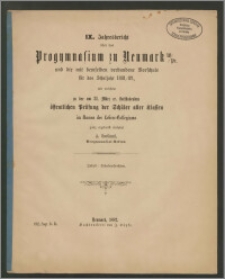 XIX. Jahresbericht über das Königliche Progymnasium zu Neumark Westpr. und die mit demselben verbundene Vorschule für das Schuljahr 1881/82