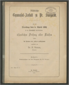 Städtische Gymnasial-Anstalt zu Pr. Stargardt. Zu der Dienstag den 5. April 1884
