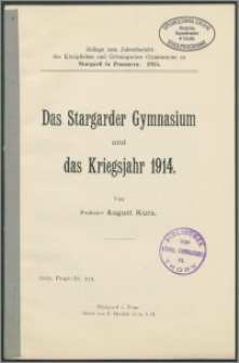 Das Stargarder Gymnasium und das Kriegsjahr 1914