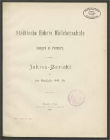 Städtische Höhere Mädchenschule zu Stargard in Pommern. Jahres- Bericht für das Schuljahr 1908- 09