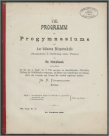 VIII. Programm des Progymnasiums und der höheren Bürgerschule (Realschule i. Ordnung ohne Prima) zu Pr. Friedland