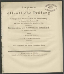 Programm für die öffentliche Prüfung im Königlichen Gymnasium zu Rastenburg am 29sten und 30sten September 1829