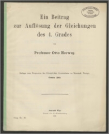 Ein Beitrag zur Auflösung der Gleichungen des 4. Grades