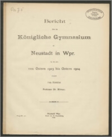 Bericht über das Königliche Gymnasium zu Neustadt in Wpr. für die Zeit von Ostern 1903 bis Ostern 1904