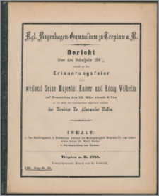 Kgl. Bugenhagen-Gymnasium zu Treptow a. R. Bericht über das Schuljahr 1887/8
