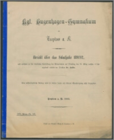 Kgl. Bugenhagen-Gymnasium zu Treptow a. R. Bericht über das Schuljahr 1891/92