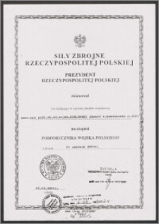 Dokument potwierdzający mianowanie na stopień Podporucznika Wojska Polskiego