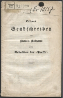 Offenes Sendschreiben des Hilarius v. Meciszewski an die Redaktion der "Presse"