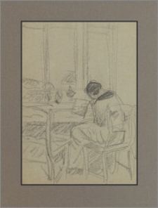 Żona artysty pisząca list w Kalwarii przy stoliku