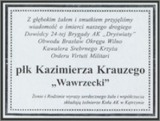 Nekrolog płk Kazimierza Krauzego "Wawrzecki"