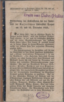 Beschreibung der Festlichkeiten bei der Jubelfeier der Kaiserlichen Universität Dorpat am 12. und 13. Dezember 1852