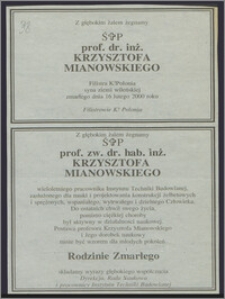 Nekrolog śp. prof. dr inż. Krzysztofa Mianowskiego Filistra K! Polonia, syna ziemi wileńskiej