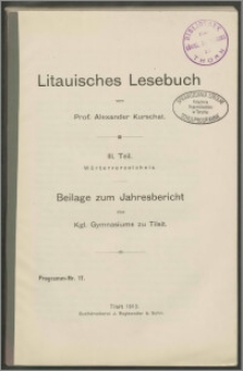 Litauisches Lesebuch III. Teil. Wörerverzeichnis