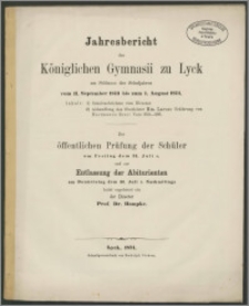 Jahresbericht des Königlichen Gymnasii zu Lyck am Schlüsse des Schuljahres vom 11. September 1873 bis zum 1. August 1874