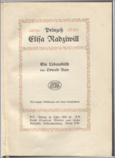 Prinzeß Elisa Radziwill : ein Lebensbild