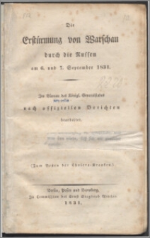 Die Erstürmung von Warschau durch die Russen am 6. und 7. September 1831