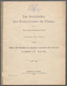 Zur Geschichte des Deutschtums im Elsass : eine litterarhistorische Studie