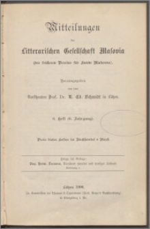 Mitteilungen der Litterarischen Gesellschaft Masovia des früheren Vereins für Kunde Masurens 1900 Jg. 6 H. 6