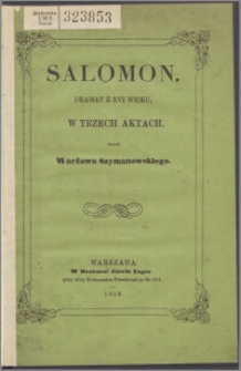 Salomon : dramat z XVI wieku w trzech aktach