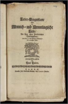 Liebes-Prognosticon, über die Mennich- und Hemmlingische Liebe, Am Tage ihrer Priesterlichen Verknüpffung, war der 27. des Winter-Monats, im 1696sten Jahr / unvorgreifflich gestellet von Paul Patern