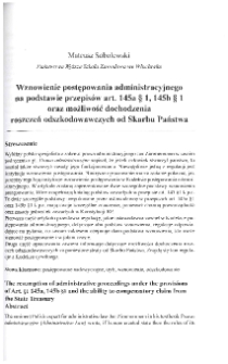 Wznowienie postępowania administracyjnego na podstawie przepisów art. 145a § 1, 145b § 1 oraz możliwość dochodzenia roszczeń odszkodowawczych od Skarbu Państwa