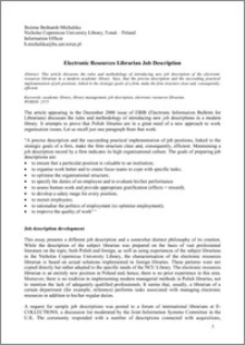 Electronic Resources Librarian Job Description