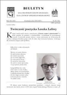Biuletyn Koła Miłośników Dziejów Grudziądza 2022, Rok XX nr 20 (744) : Twórczość poetycka Leszka Leliwy