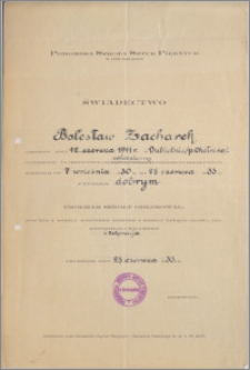 [Świadectwo ukończenia Pomorskiej Szkoły Sztuk Pięknych w Grudziądzu przez Bolesława Zacharka ].