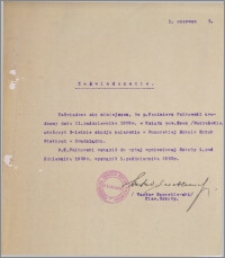 [Zaświadczenie dla Kazimierza Falkowskiego... z dnia 01 czerwca 1933 r.].
