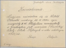 [Zaświadczenie dla Witolda Piskorskiego... z dnia 20 września 193? r.].