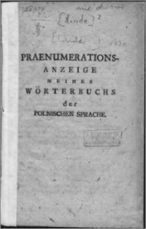 Praenumerations-Anzeige meines Wörterbuchs der Polnischen Sprache