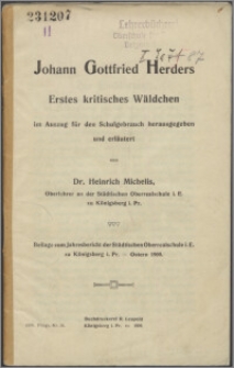 Johann Gottfried Herders Erstes kritisches Wäldchen : im Auszug für den Schulgebrauch