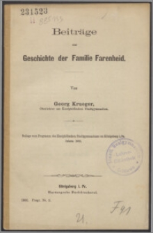 Beiträge zur Geschichte der Familie Farenheid
