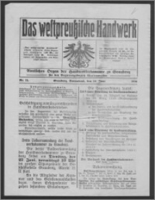 Das Westpreussische Handwerk : Amtliches Organ der Handwerkskammer zu Graudenz für den Regierungsbezirk Marienwerder 1916, R. 2, Nr 11