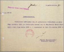 [Zaświadczenie dla Kazimierza Juździńskiego ... z dnia 5 października 1930 r.].