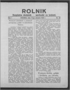 Rolnik : bezpłatny dodatek : wychodzi co tydzień 1924.08.14, R. 1, nr 20