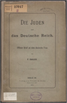 Die Juden und das Deutsche Reich : offener Brief an eine deutsche Frau