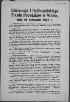 Deklaracja I Ogólnopolskiego Zjazdu Peowiaków w Wilnie, dnia 21 listopada 1937 r.